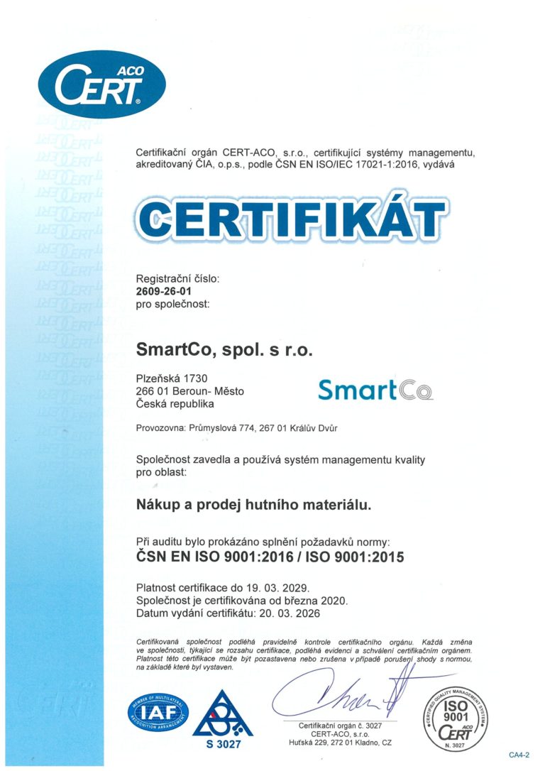 Certifikát ISO 9001 (03/2026)